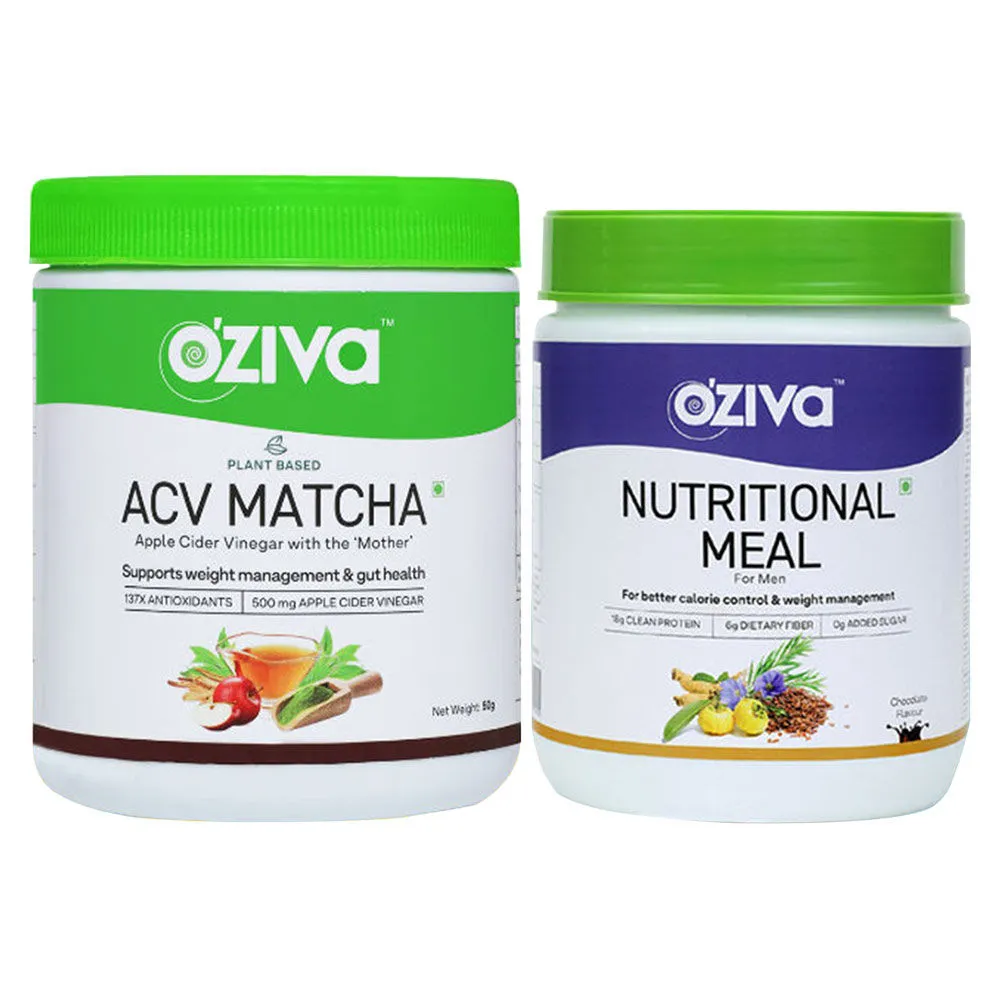 OZiva Weight Management Combo (OZiva Nutritional Meal Shake For Men - Chocolate + ACV Matcha)