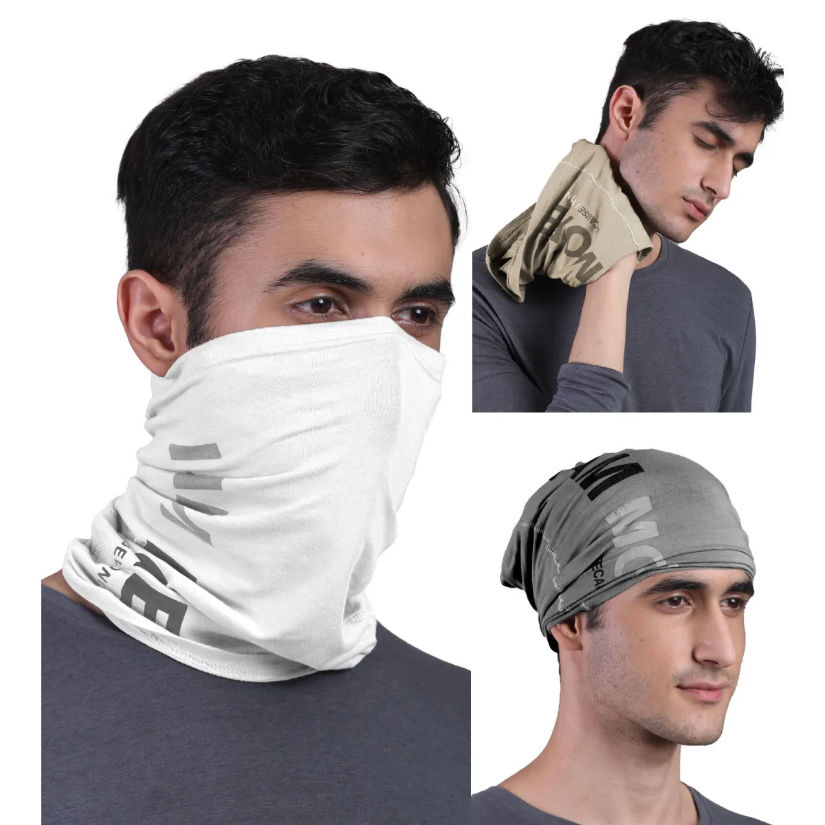 FREECULTR Unisex Printed Bamboo Bandana Anti Microbial Multipurpose Cloth Face Mask (pack Of 3)