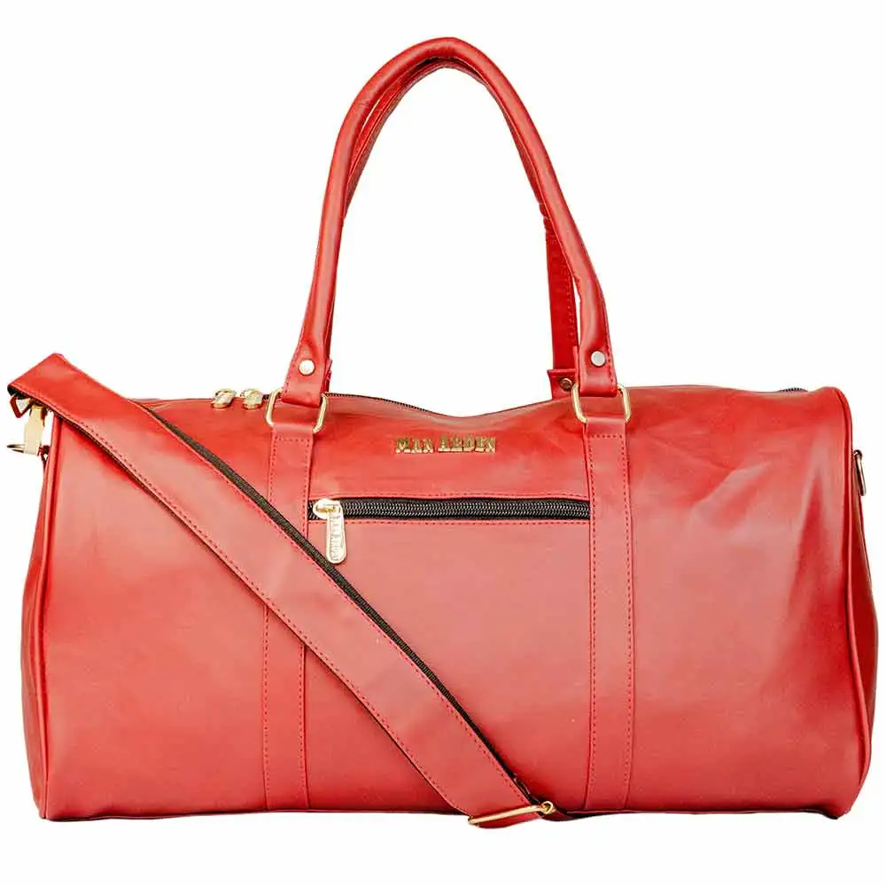 Man Arden PVC Leather Barrel Style Travel Bag,  Red