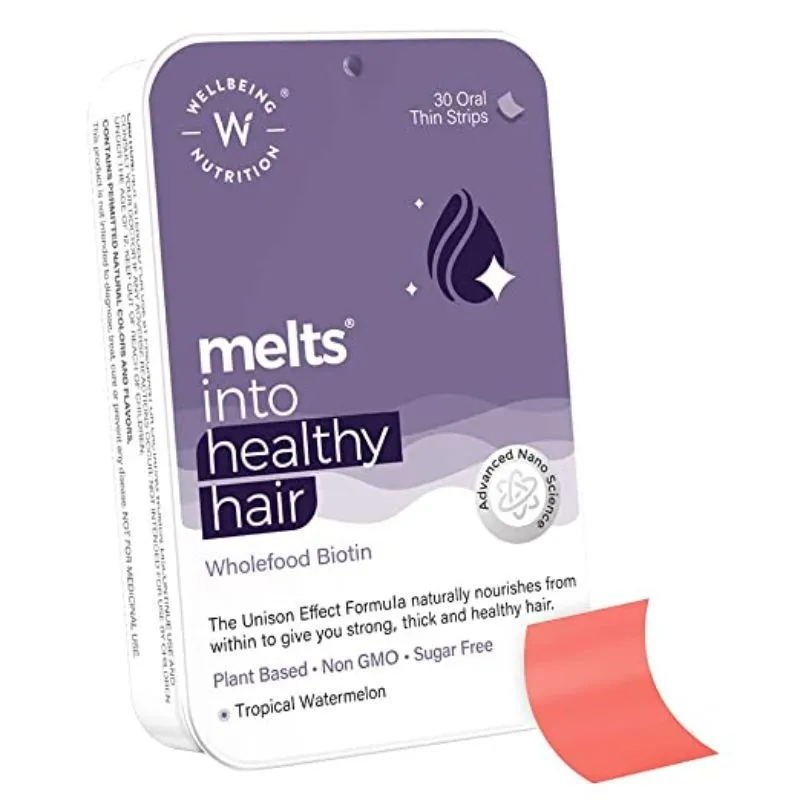 Wellbeing Nutrition Melts Healthy Hair 10,000 Mcg Biotin, Bamboo & Zinc For Thicker & Shinier Hair