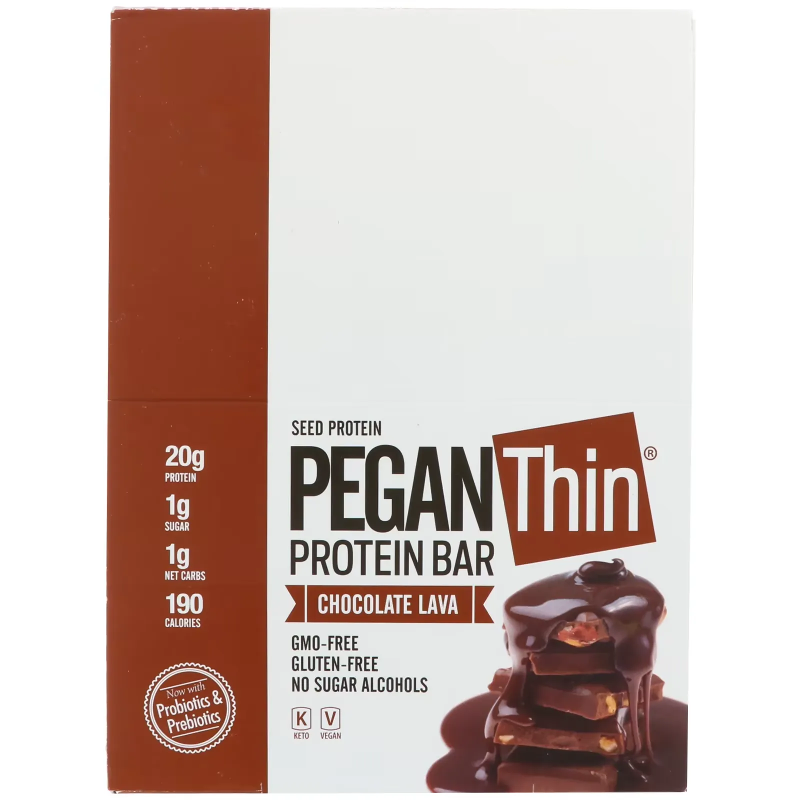 Pegan Thin Protein Bar, Chocolate Lava, 12 Bars, 2.29 oz (65 g) Each