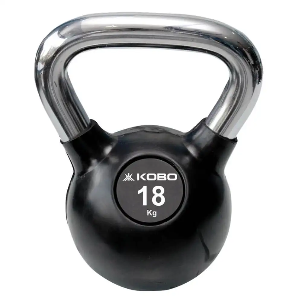 KOBO Kettlebell Cast Iron Rubber Coated with Chrome Handle,  Black  18 kg