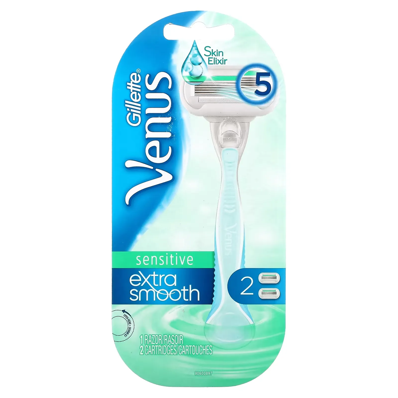 Venus, Sensitive Extra Smooth Razor, 1 Razor + 2 Cartridges