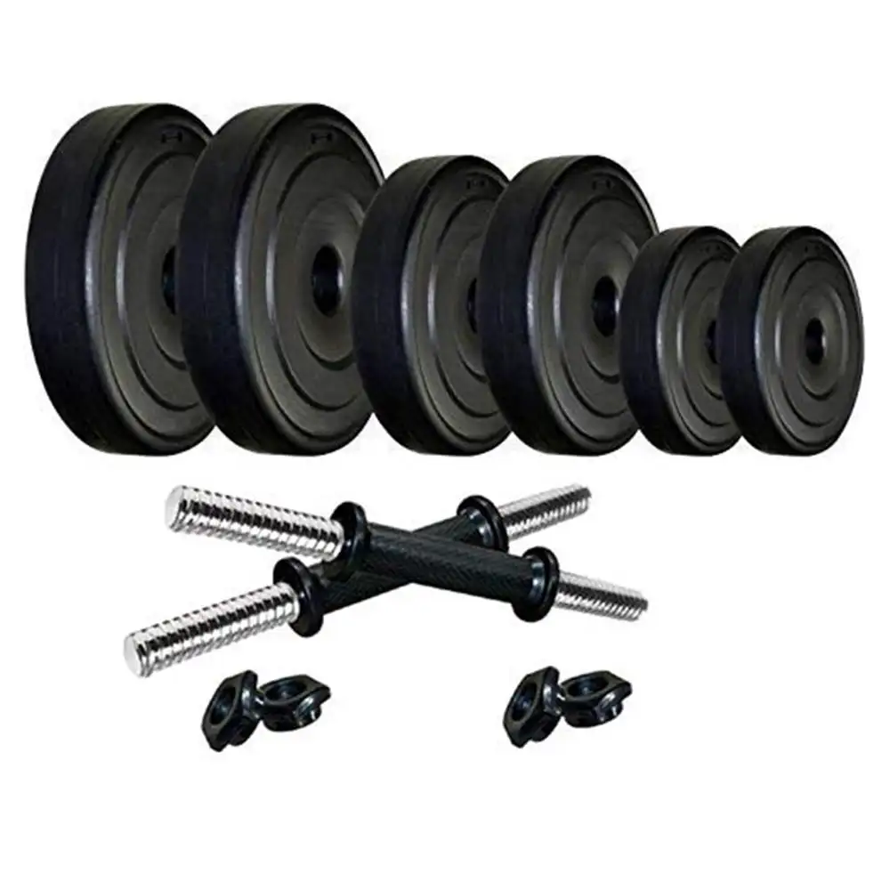 HUSTLE FITNESS Set of 12 Kg PVC Weight Plates with 1Pair Dumbbell Rods