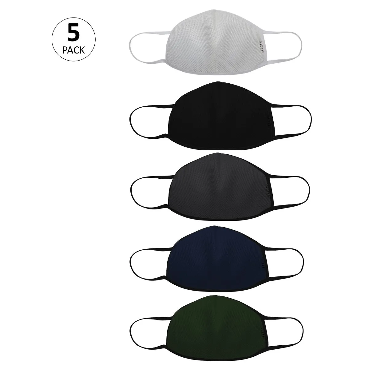 S.O.I.E Triple Layer SN95 Reusable, Washable,Antimicrobial Mask Pack Of 5 - Multi-Color