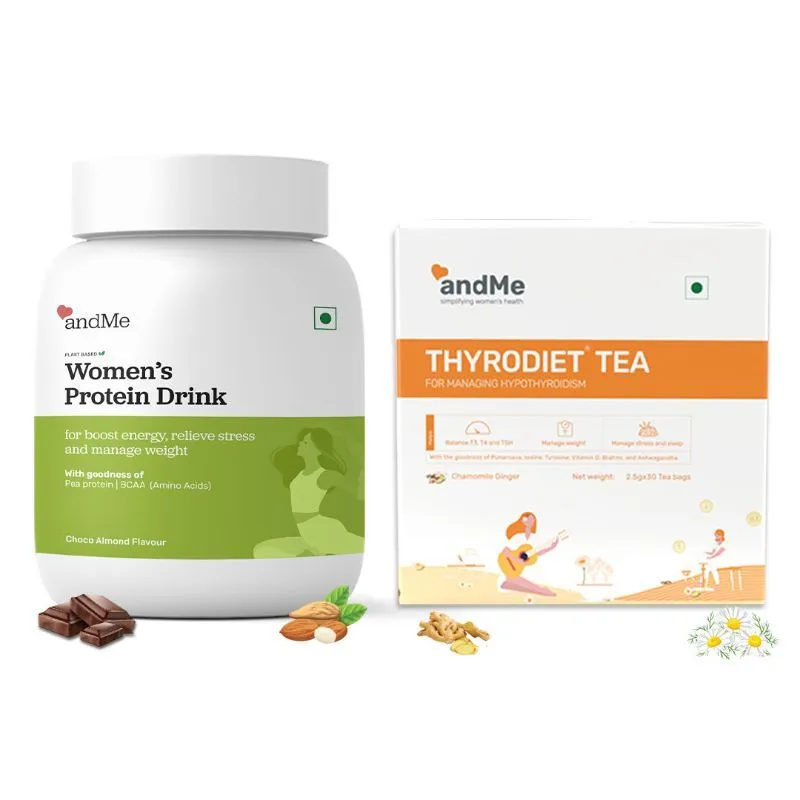 andMe Women'S Plant Protein(Choco Almond) + andMe Thyrodiet Tea(Chamomile Ginger) (Combo Pack)