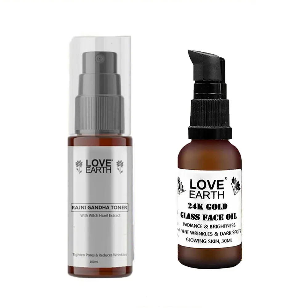 Love Earth Rajni Gandha Toner + 24k Gold Glass Face Oil