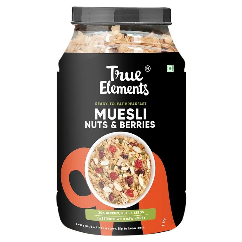 True Elements Crunchy Nuts & Berries Muesli, With Almonds And Cranberries