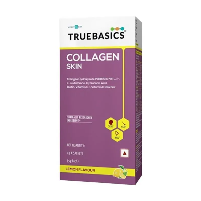 TrueBasics Collagen Skin With L-glutathione, Collagen Peptides, Biotin, Vitamin C & Vitamin E-lemon