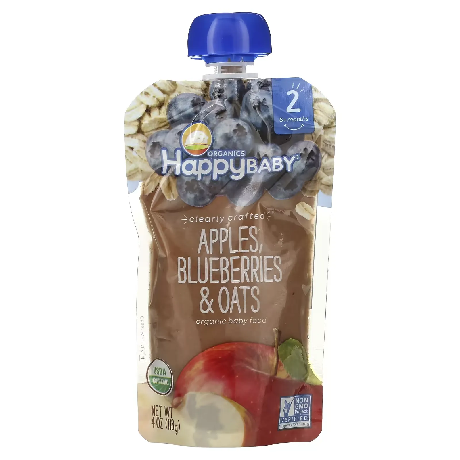 Happy Baby, Organic Baby Food, 6+ Months, Apples, Blueberries, & Oats, 4 oz (113 g)