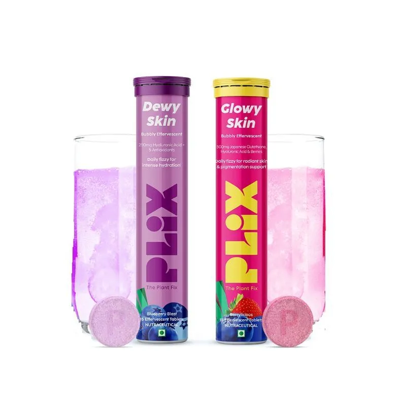 Plix Skin Hydration Combo - Hyaluronic Acid & Skin Glow Glutathione - Effervescent Tablets