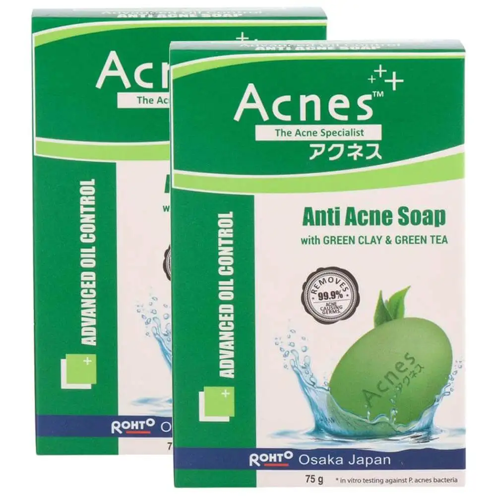 Acnes Anti Acne Soap Pack of 2,  75 g  Green Clay & Green Tea