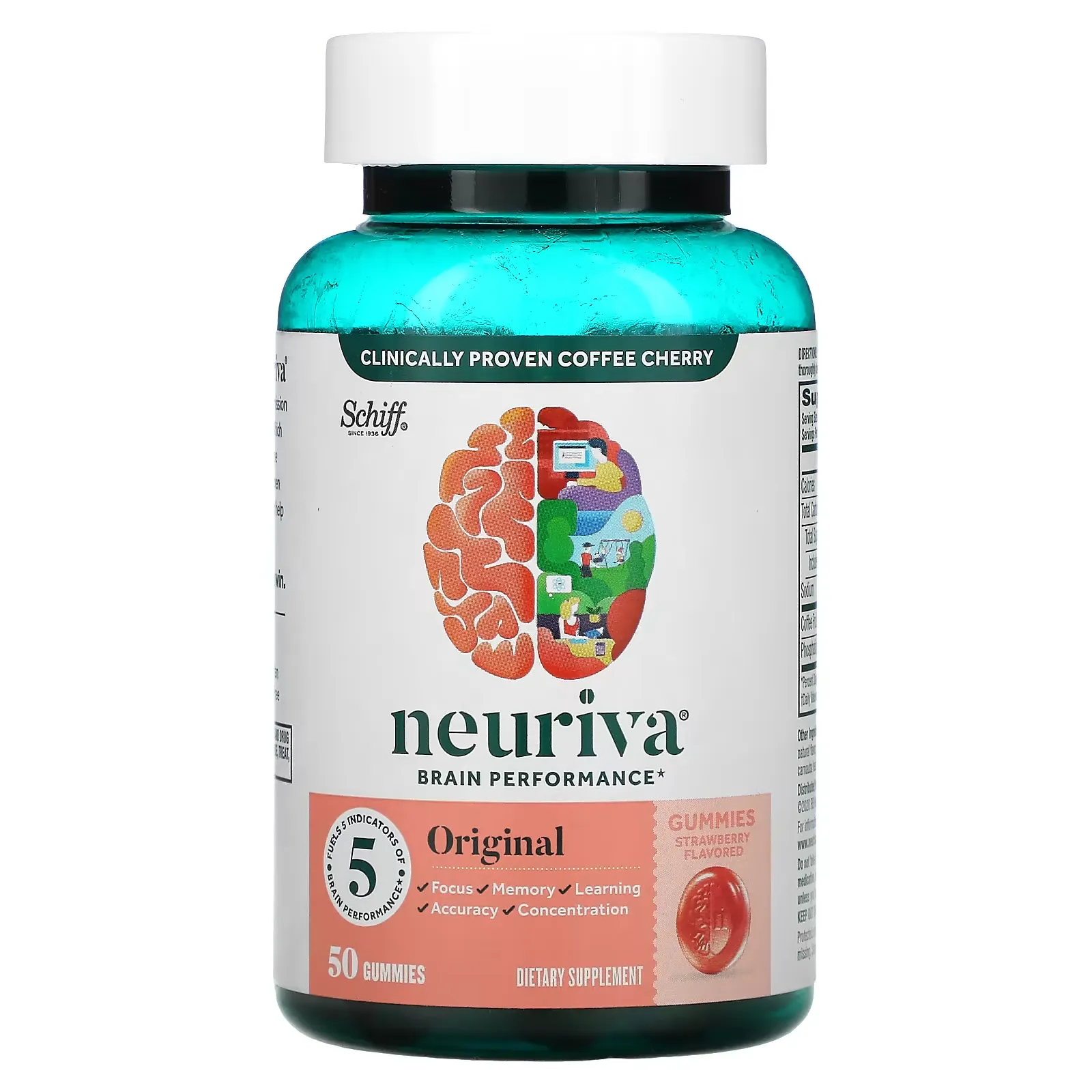 Neuriva Brain Performance, Original, Strawberry, 50 Gummies