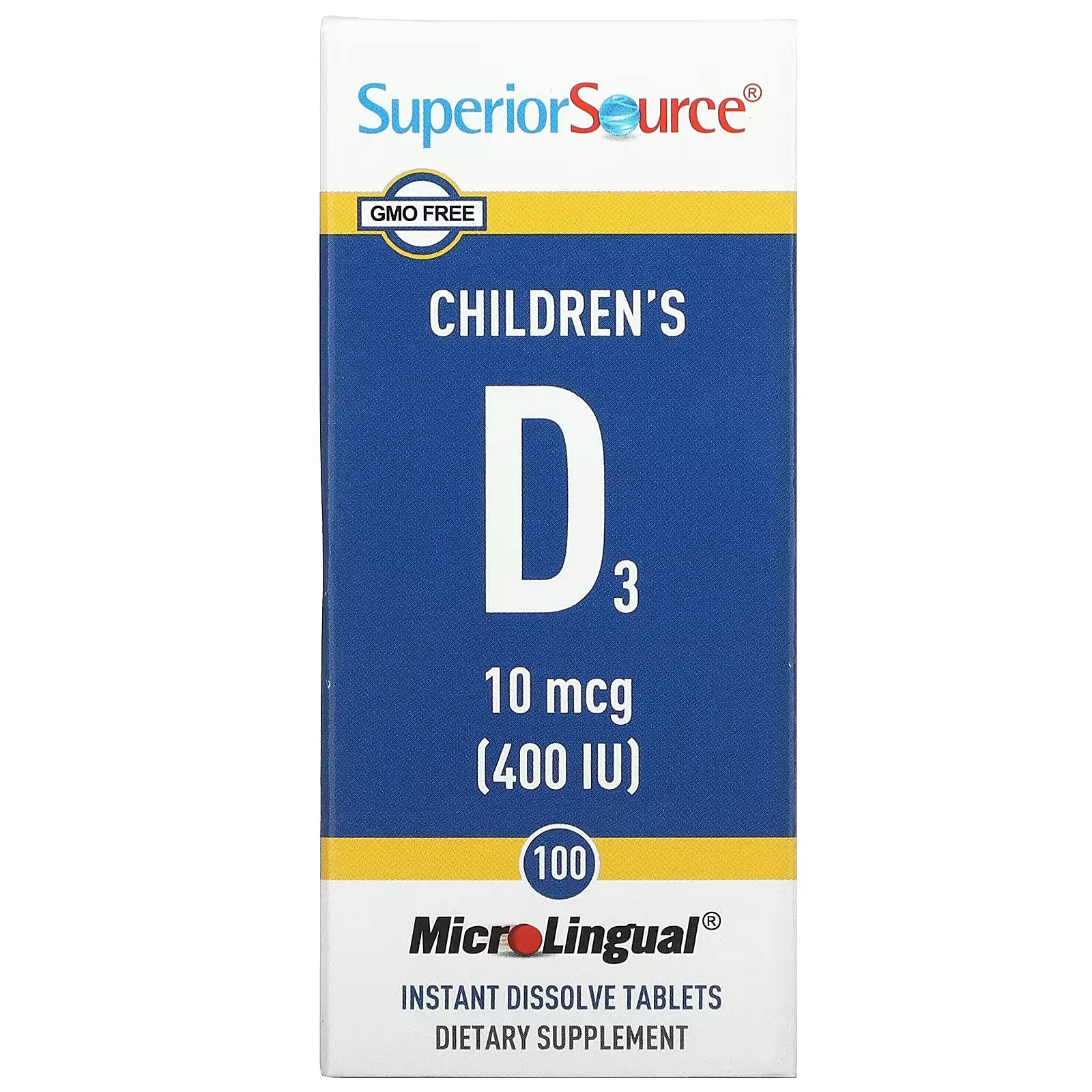 Children's D3, 10 mcg (400 IU), 100 MicroLingual Instant Dissolve Tablets