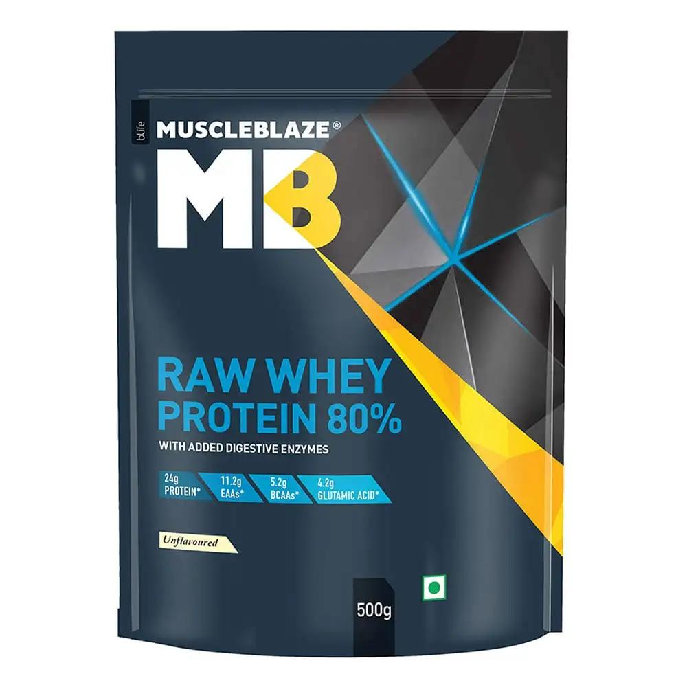 MuscleBlaze Raw Whey Protein 80%,  1.1 lb  Unflavoured