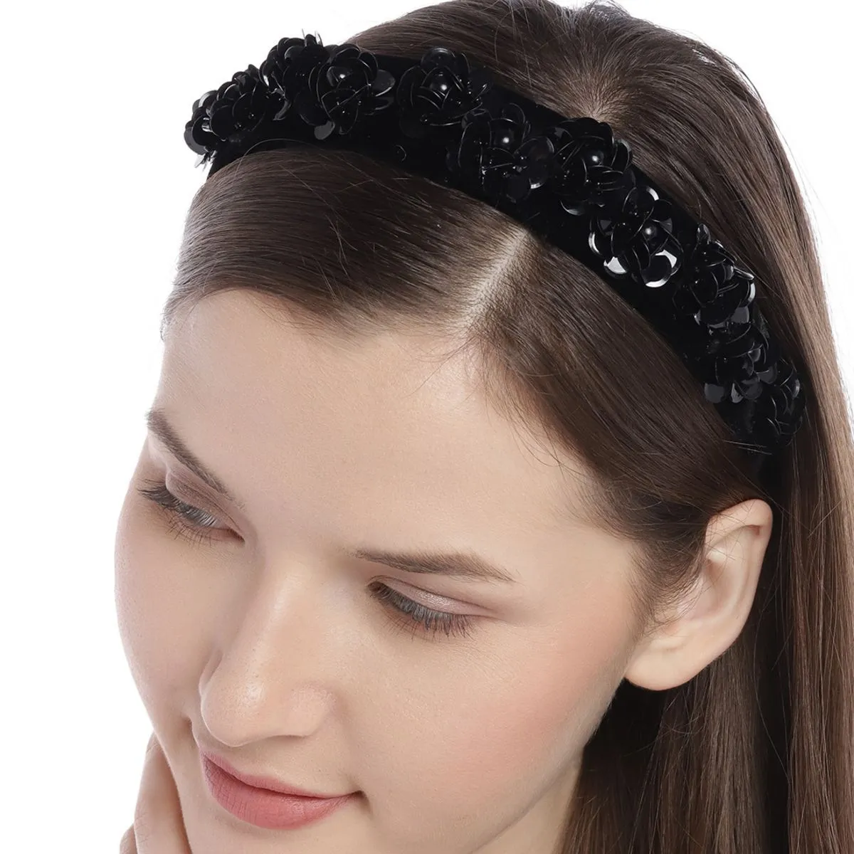 Blueberry Black Sequin Flower Embellishment Hairband