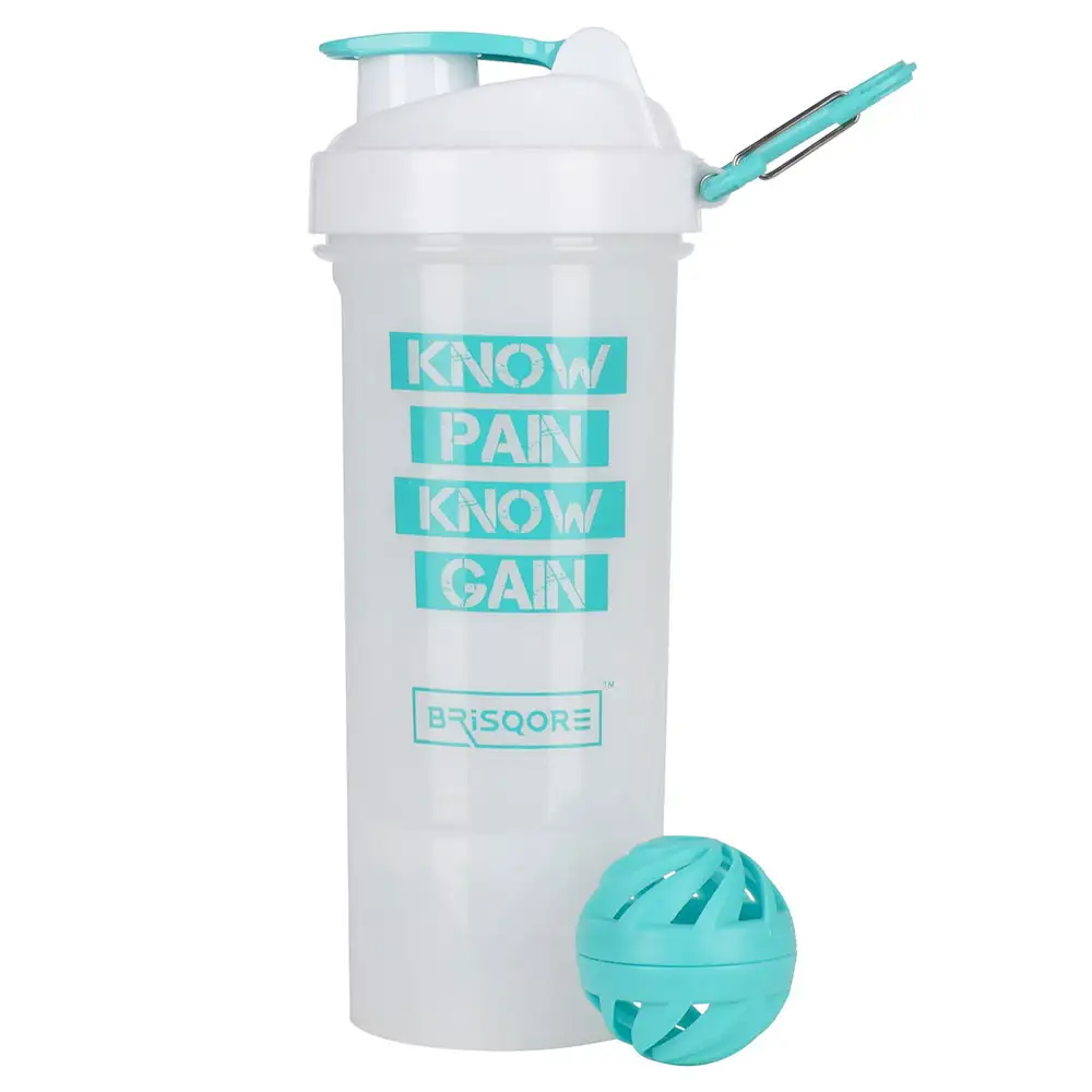 GHC Brisqore Superior Leakproof Protein Sipper Bottle,  White (with Extra Compartment)  700 ml