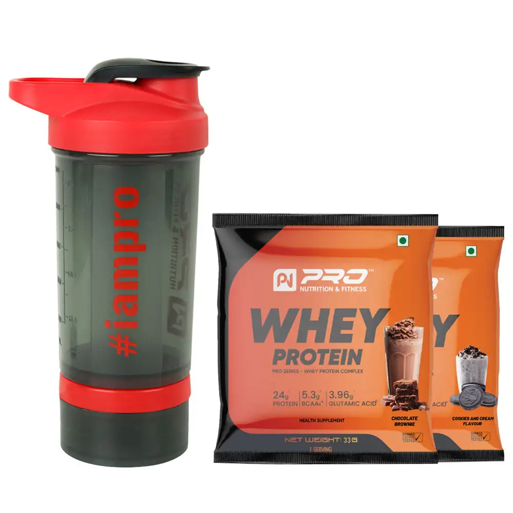 Pro Nutrition & Fitness Shaker with 100% Whey Isolate Protein Chocolate Brownie & Cookies and Cream,  Red  500 ml