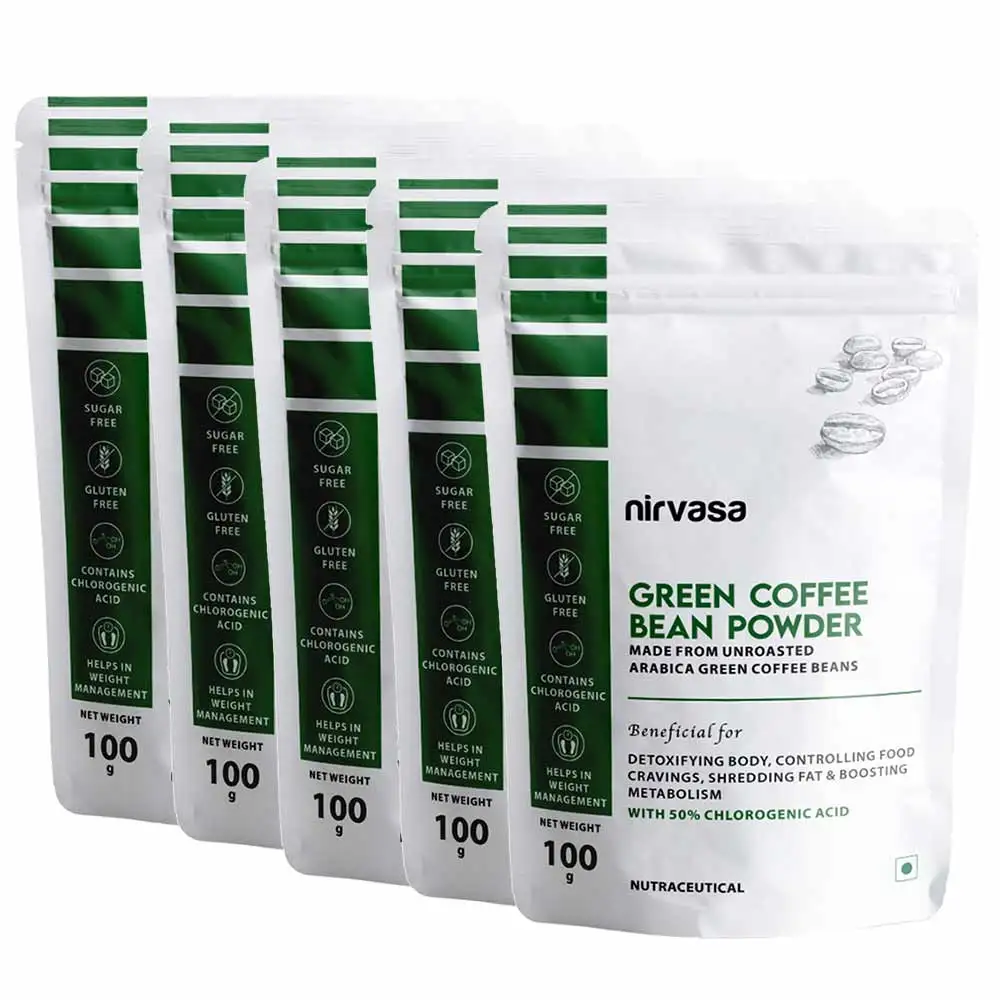 Nirvasa Green Coffee Bean Powder,  100 g  Unroasted (Pack of 5)