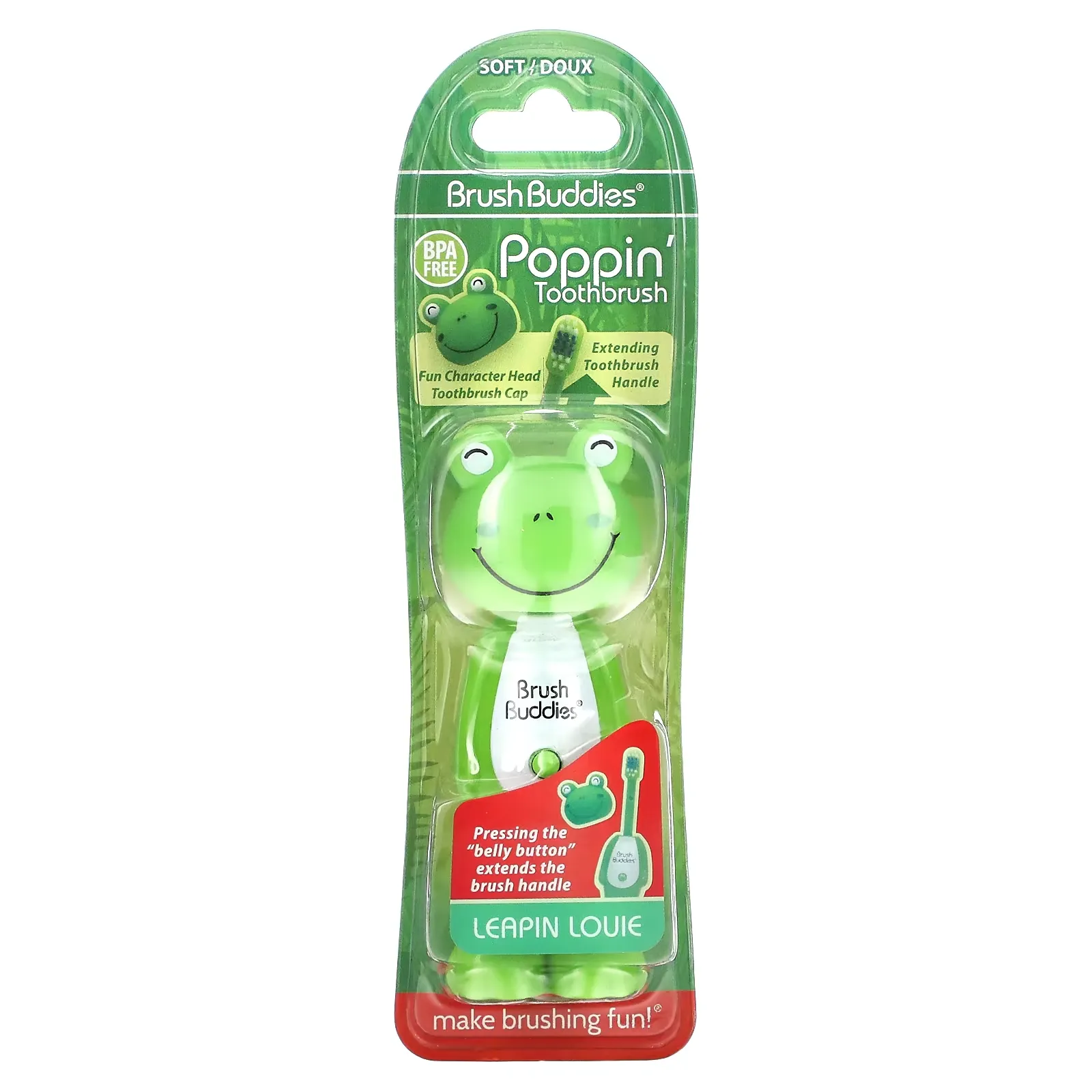 Poppin' Toothbrush, Leapin' Louie Frog, Soft, 1 Toothbrush