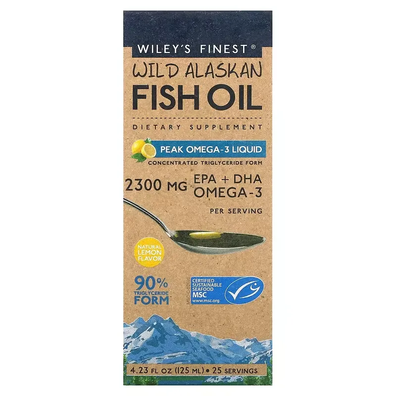 Wild Alaskan Fish Oil, Peak Omega-3 Liquid, Natural Lemon Flavor, 2,150 mg, 4.23 fl oz (125 ml)