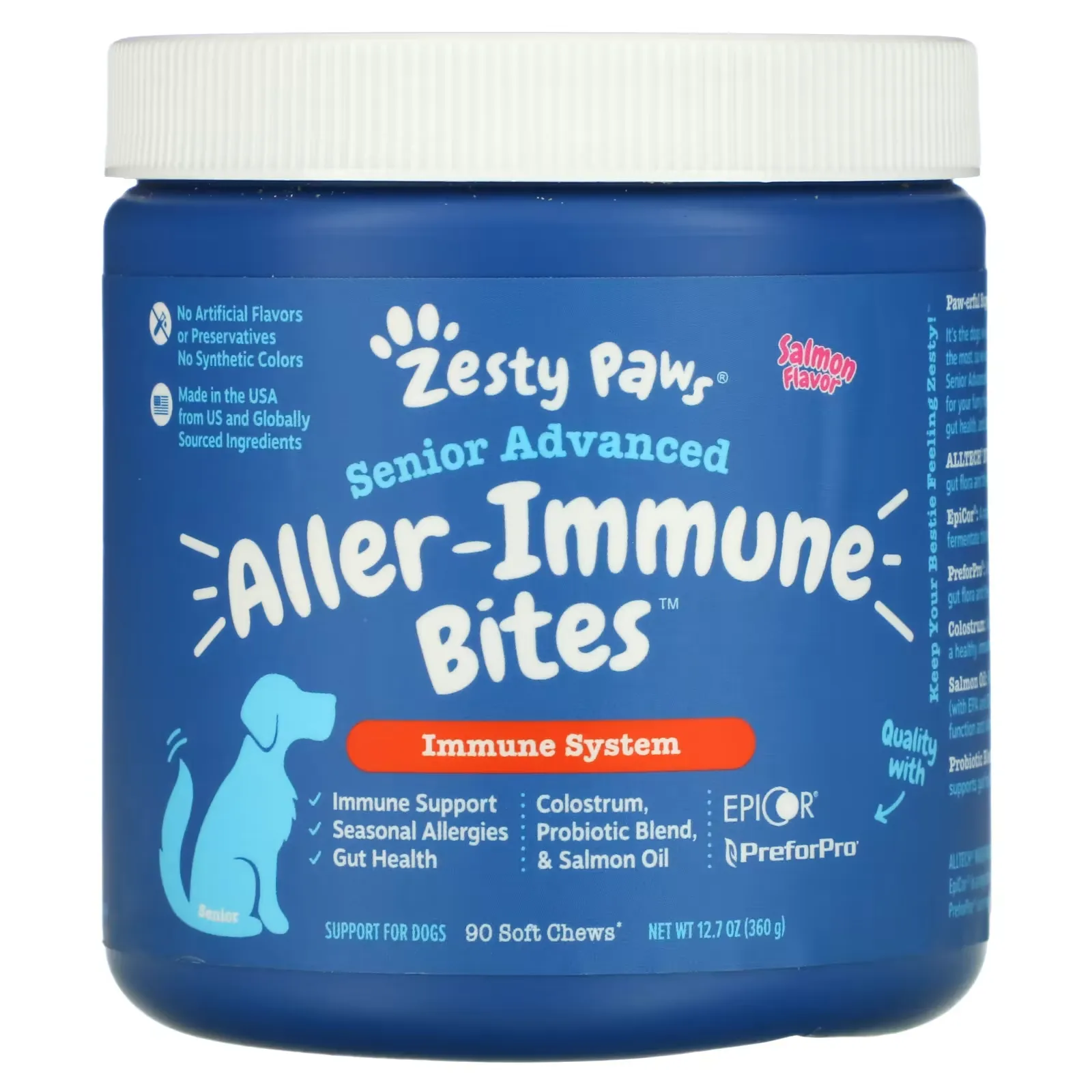 Senior Advanced Aller-Immune Bites for Dogs, Immune System,  Salmon, 90 Soft Chews, 12.7 oz (360 g)