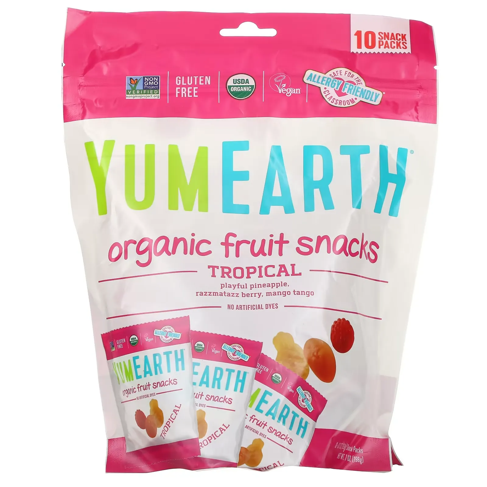 Organic Fruit Snacks, Tropical, 10 Packs, 0.7 oz (19.8 g) Each