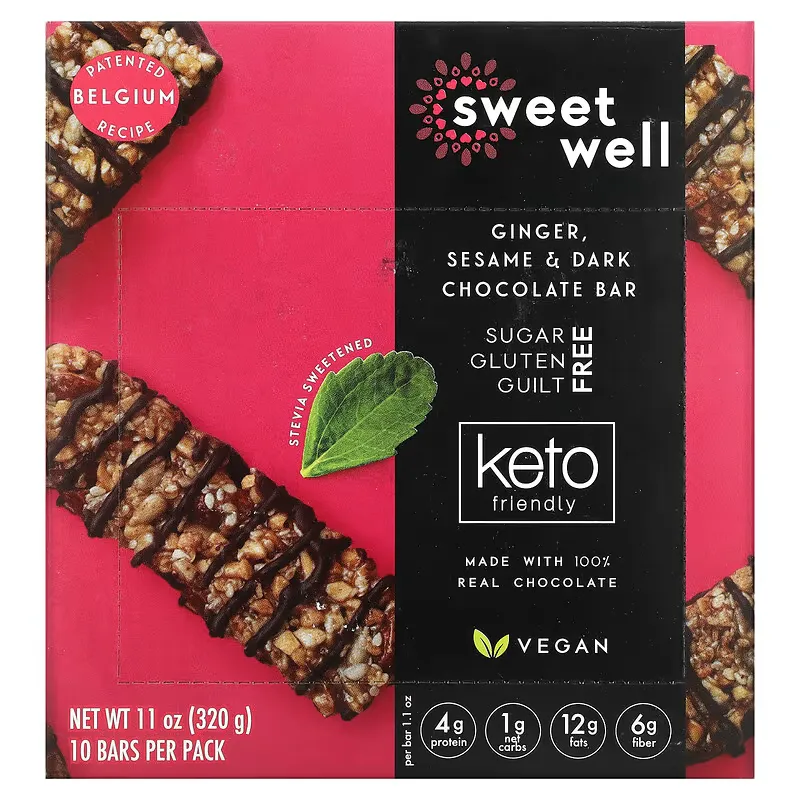 Keto Bar, Ginger, Sesame & Dark Chocolate, 10 Bars, 1.1 oz (32 g) Each