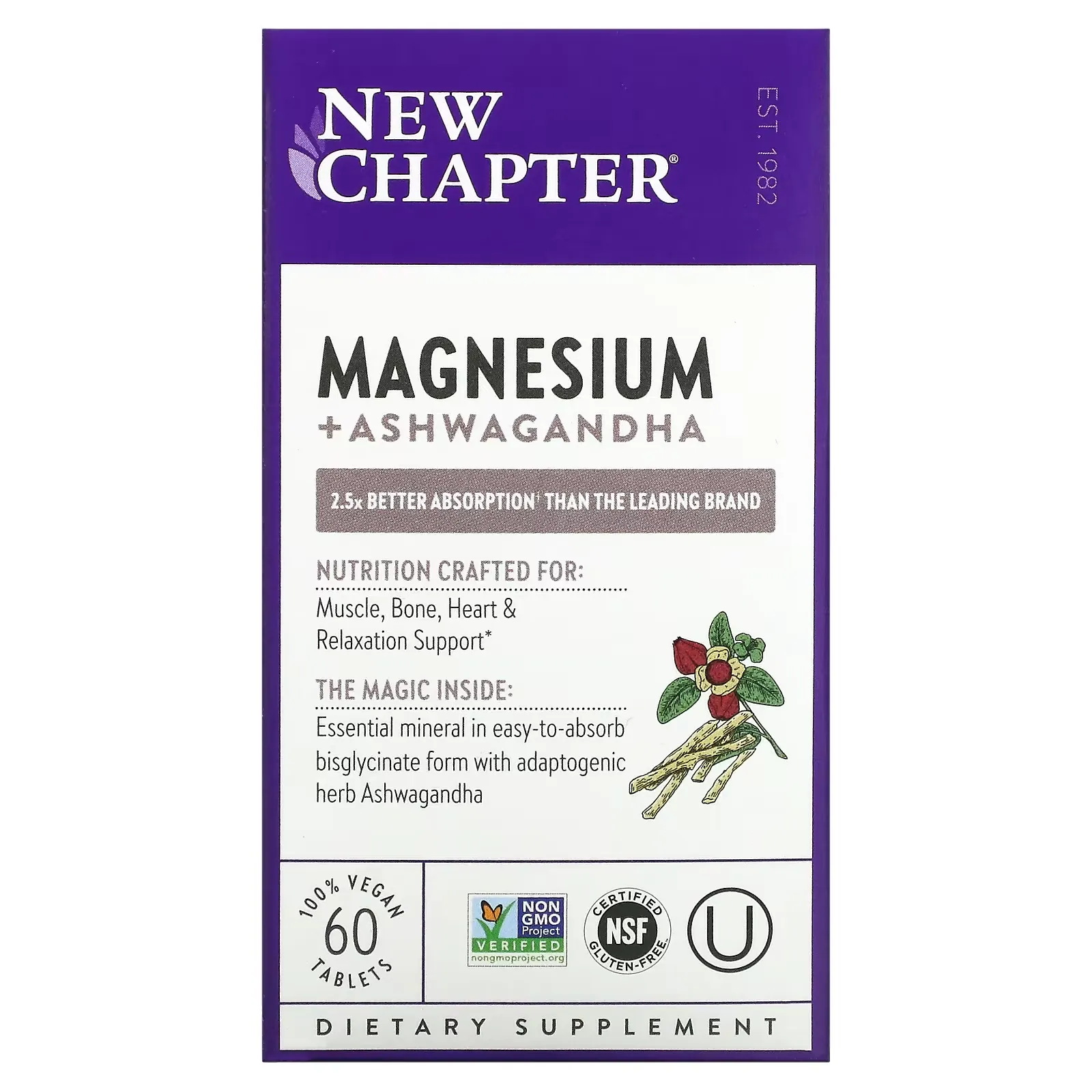 Magnesium + Ashwagandha, 60 Vegan Tablets