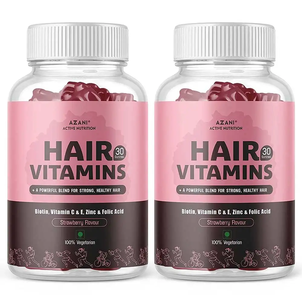 Azani Active Nutrition Hair Vitamins,  30 gummies  Strawberry (Pack of 2)