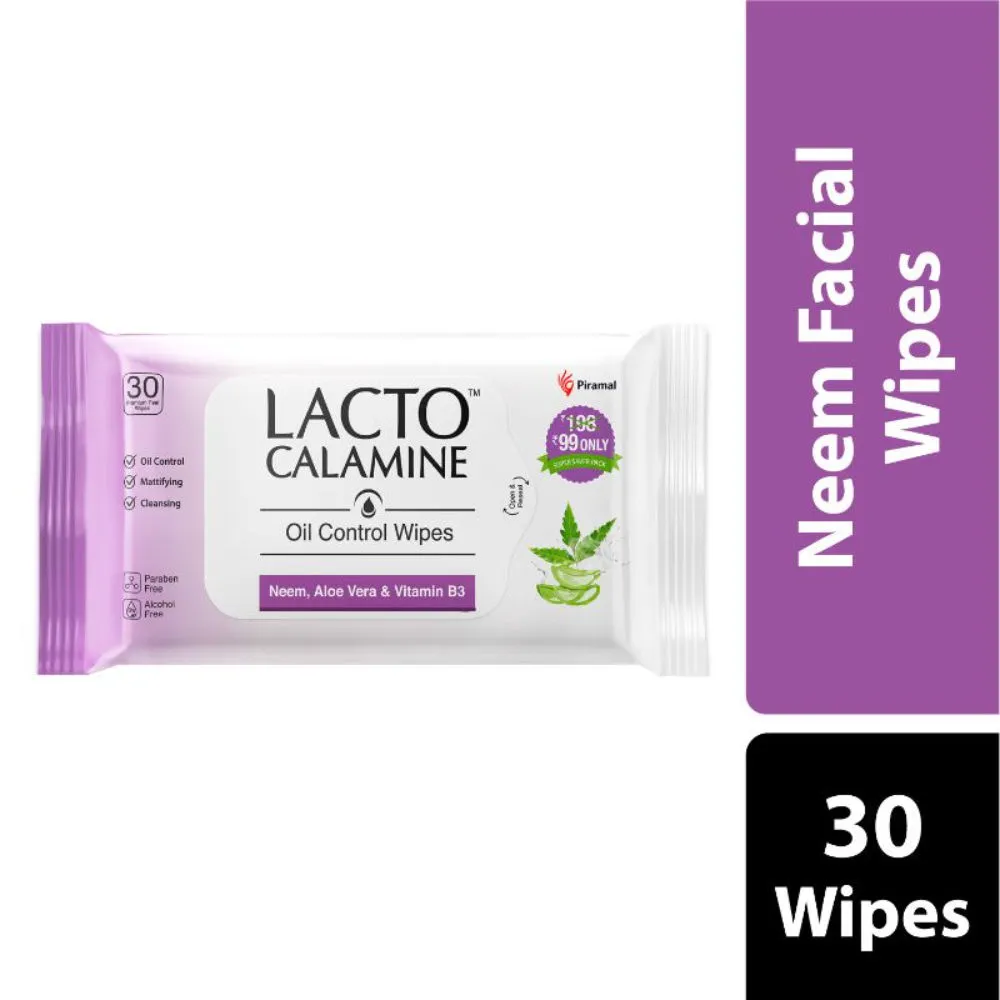 Lacto Calamine Oil Control Wipes With Neem, Vitamin B3 And Aloe Vera - No Parabens Alcohol Free