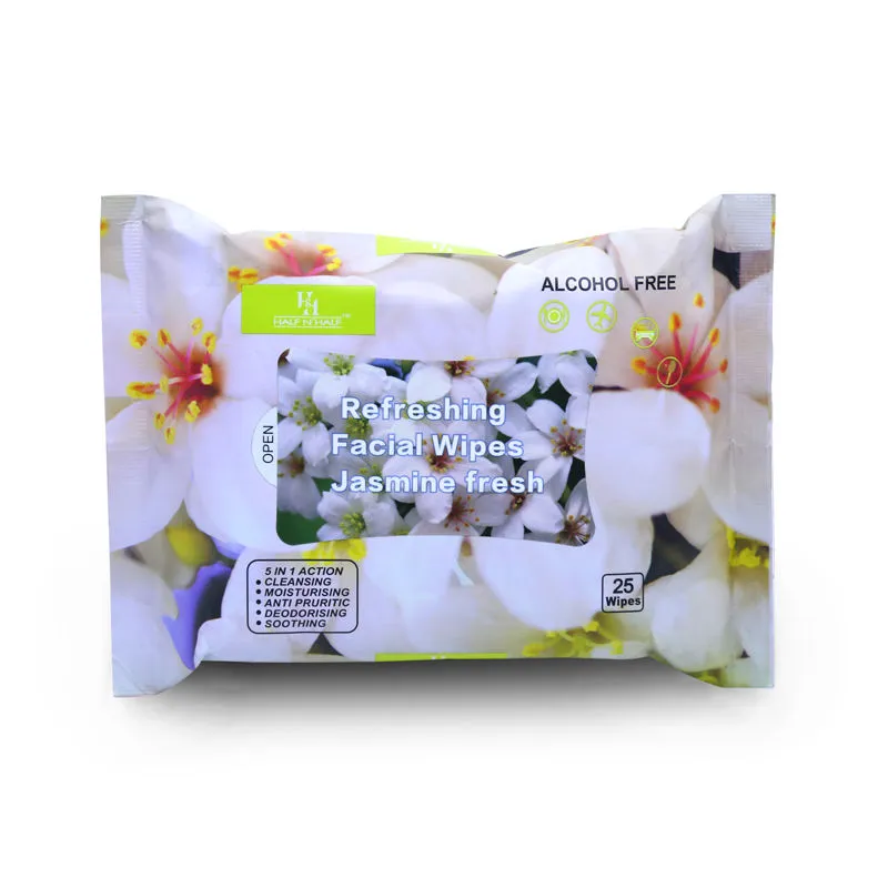 Half N Half Alcohol-free Refreshing Facial & Makeup Wipes - Jasmine Fresh