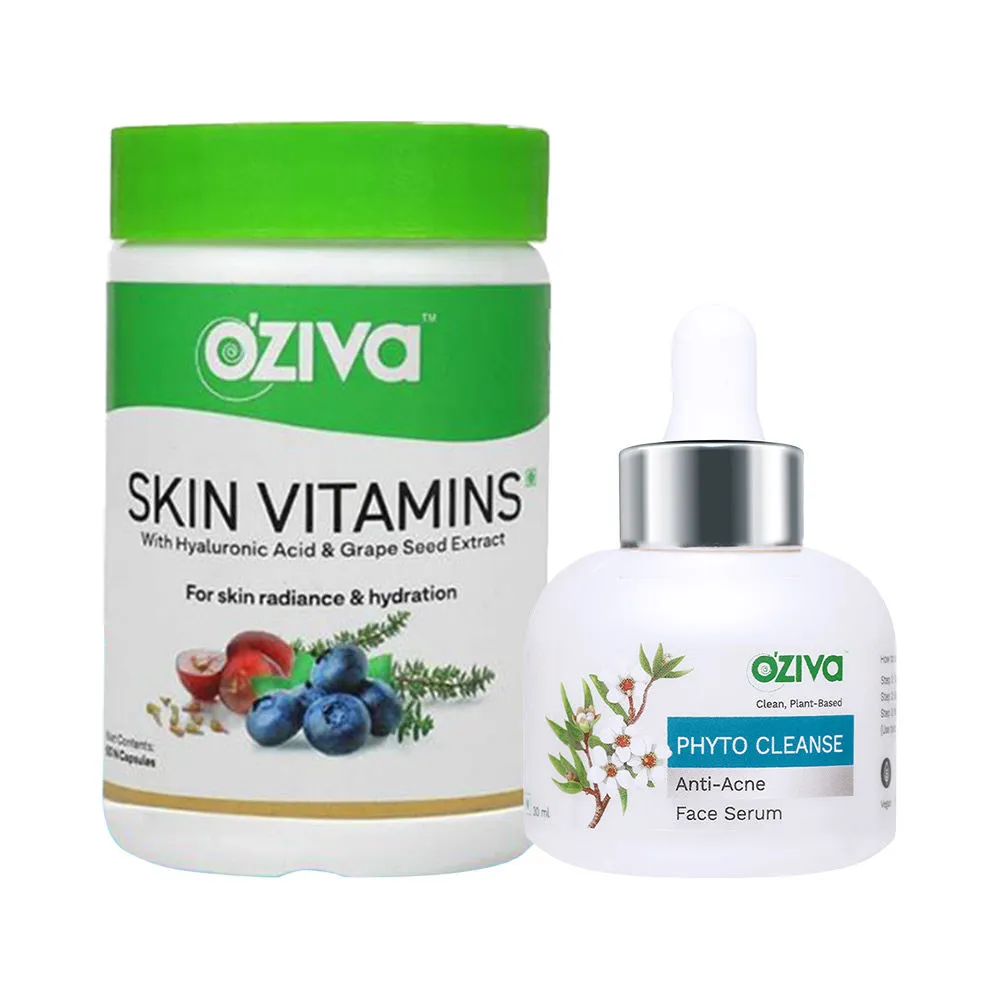 Oziva Acne Scar-Reduction Routine (Oziva Skin Vitamins + Oziva Phyto Cleanse Anti-Acne Face Serum)