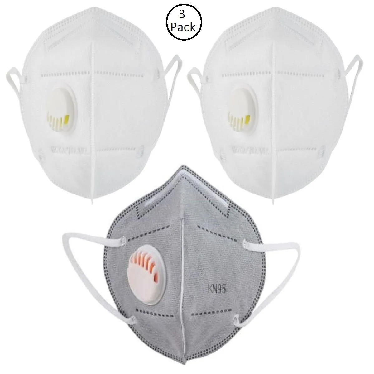 Fabula Pack Of 3 Anti-Pollution Reusable 5 Layer Mask - White Grey White