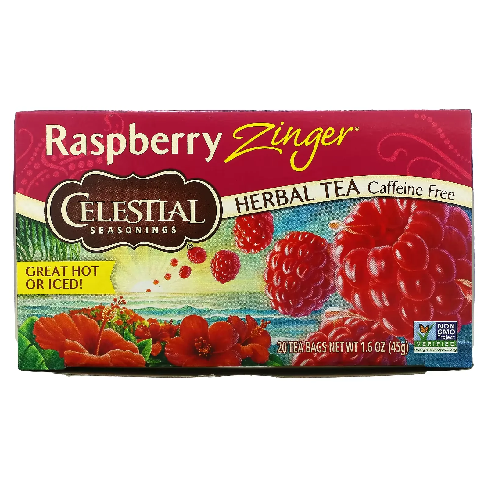 Herbal Tea, Raspberry Zinger, Caffeine Free, 20 Tea Bags, 1.6 oz (45 g)