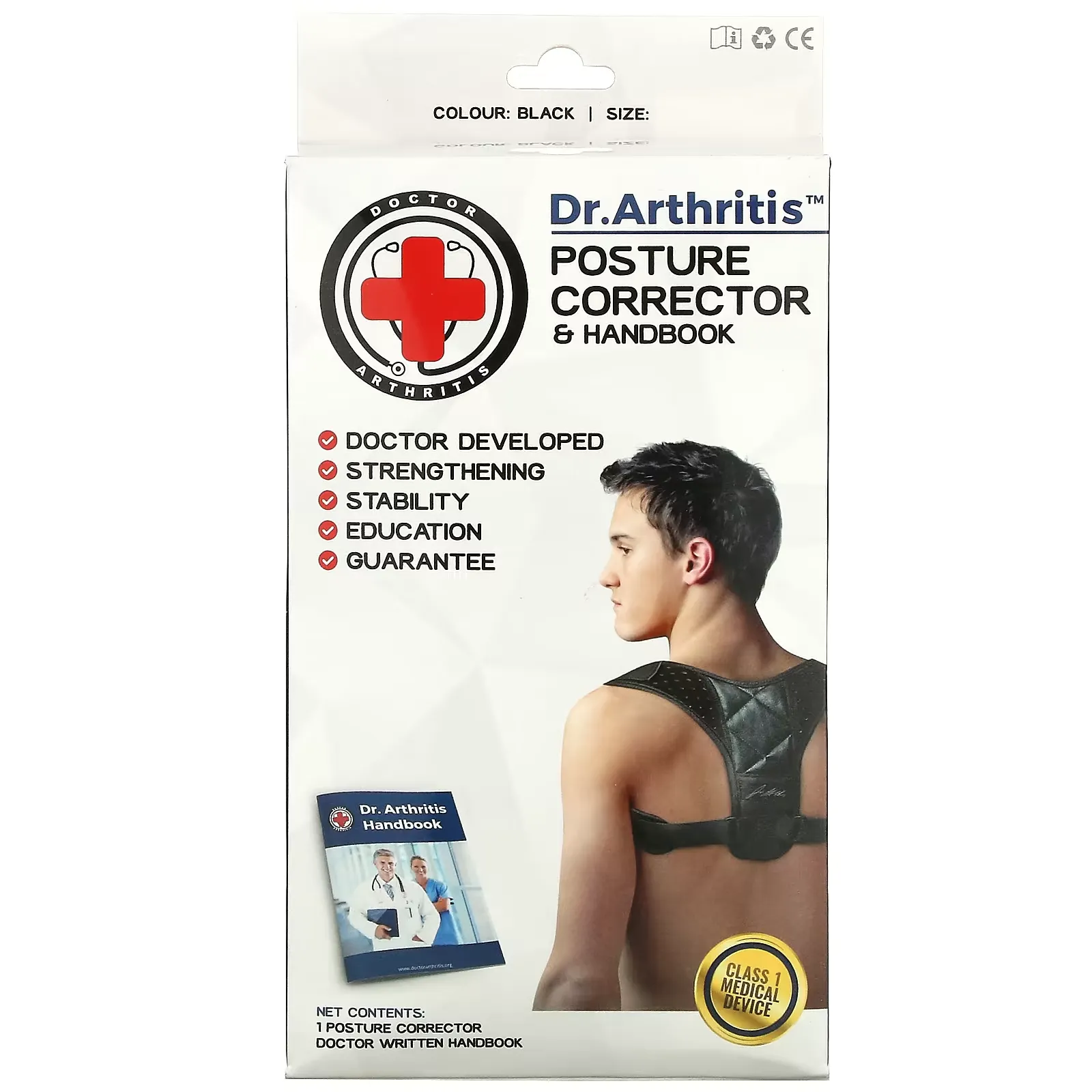 Posture Corrector & Handbook, Small, Black, 1 Corrector