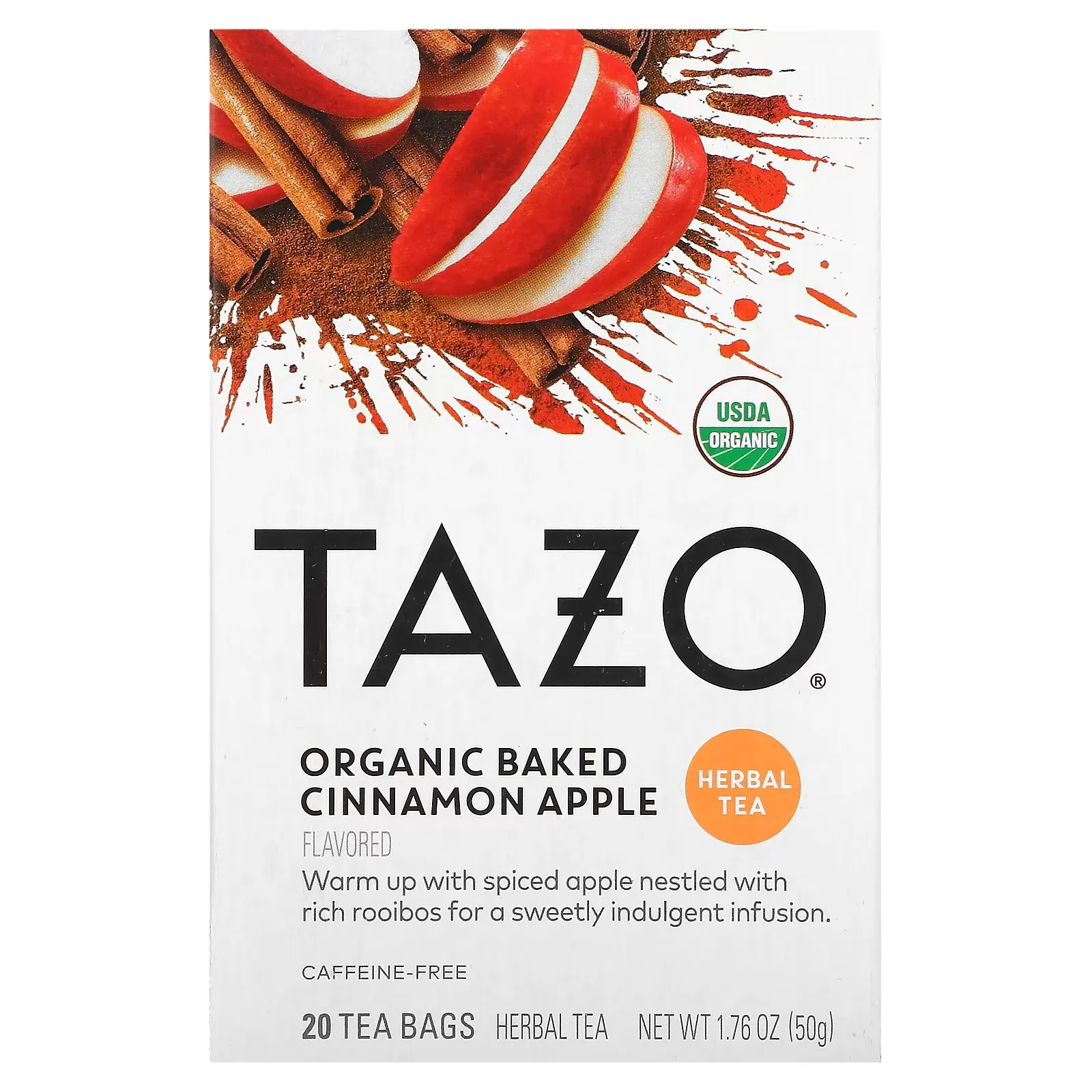 Herbal Tea, Organic Baked Cinnamon Apple, Caffeine-Free, 20 Tea Bags, 1.76 oz (50 g)