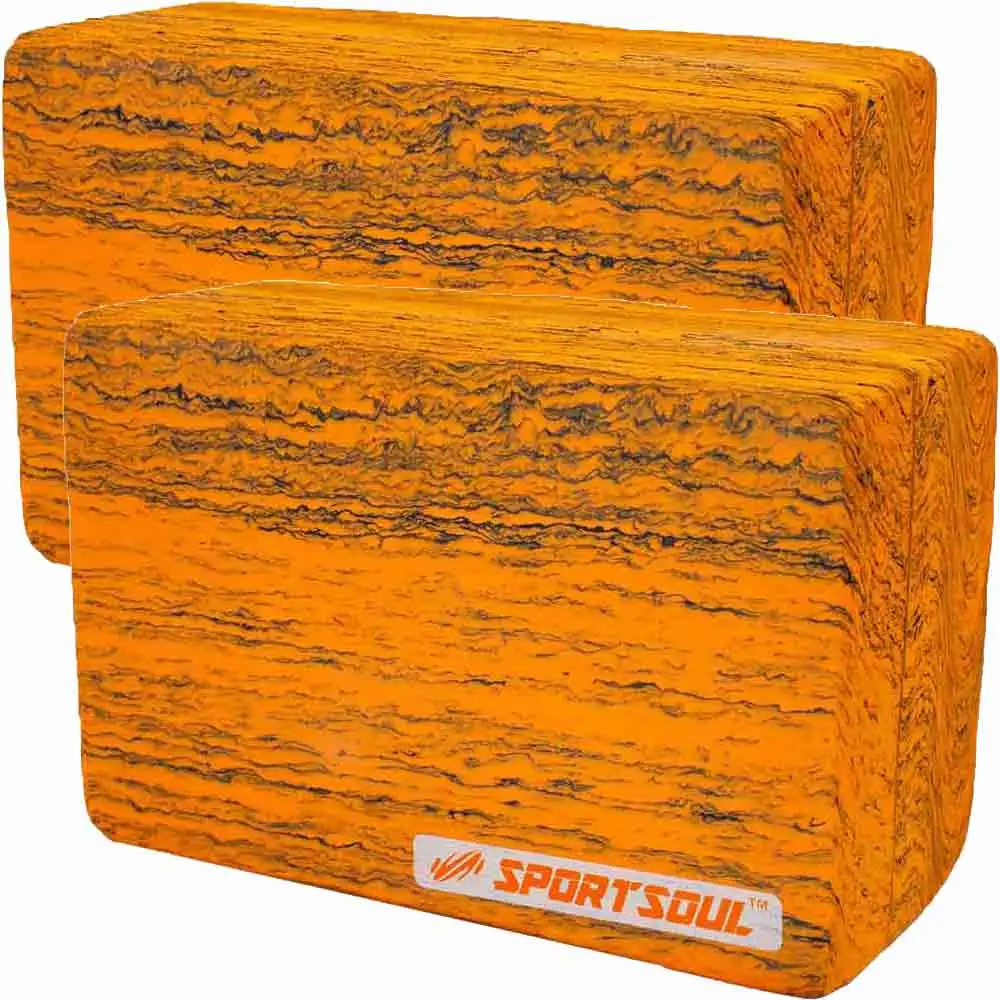 SportSoul Designer Yoga Block,  Orange & Black (Pack of 2)  22 x 11 x 10 cm