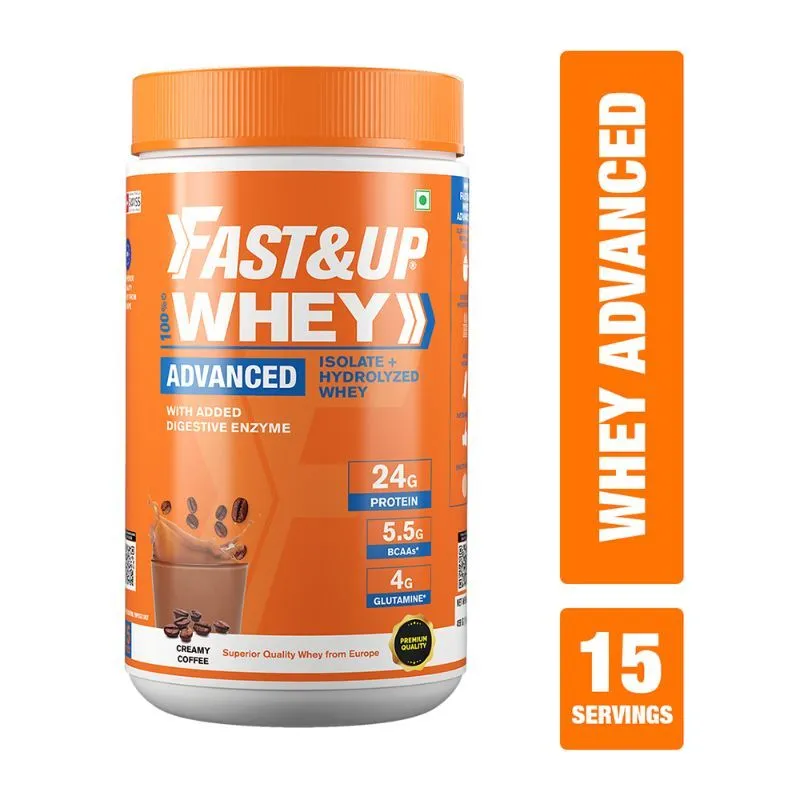 Fast&Up 100% Whey Isolate & Hydrolysate Whey Protein(creamy Coffee)-24g Protein,5.5gbcaa,4gglutamine