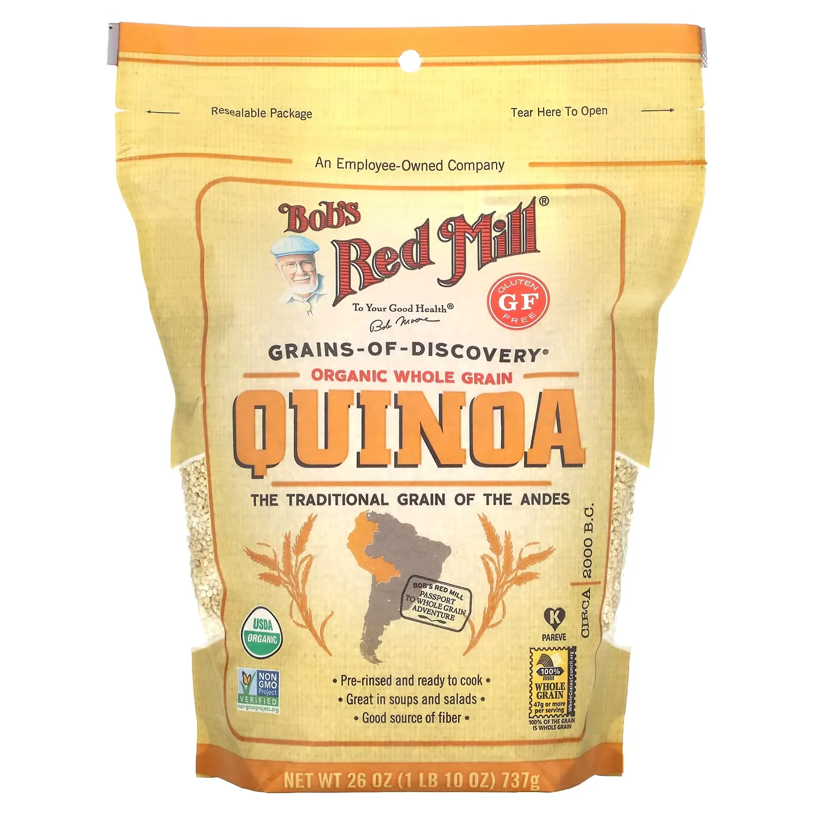 Organic Whole Grain Quinoa, Gluten Free, 26 oz (737 g)