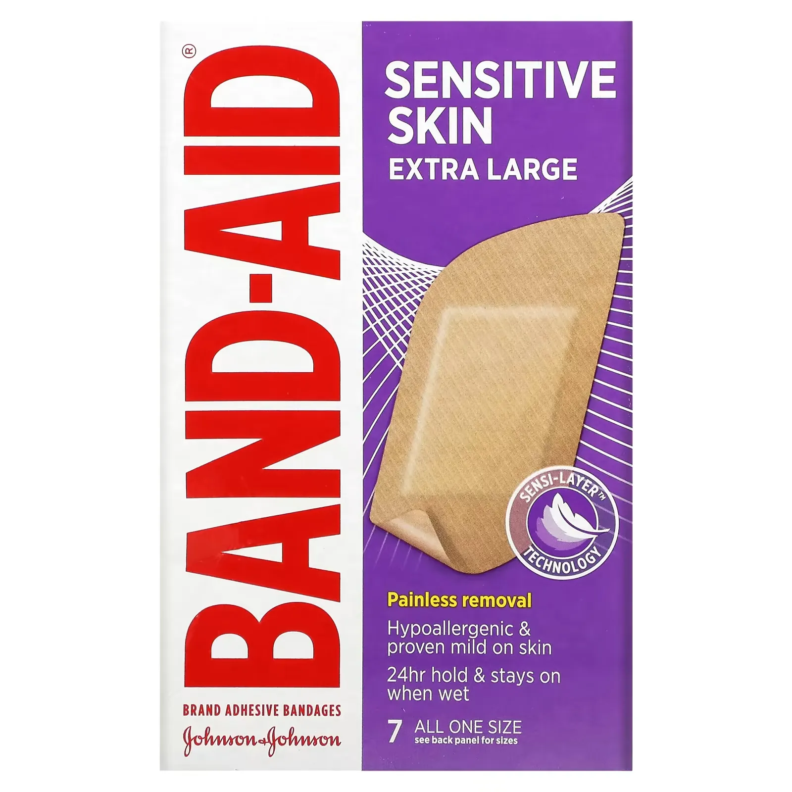 Bandages, Sensitive Skin, Extra Large, 7 Count