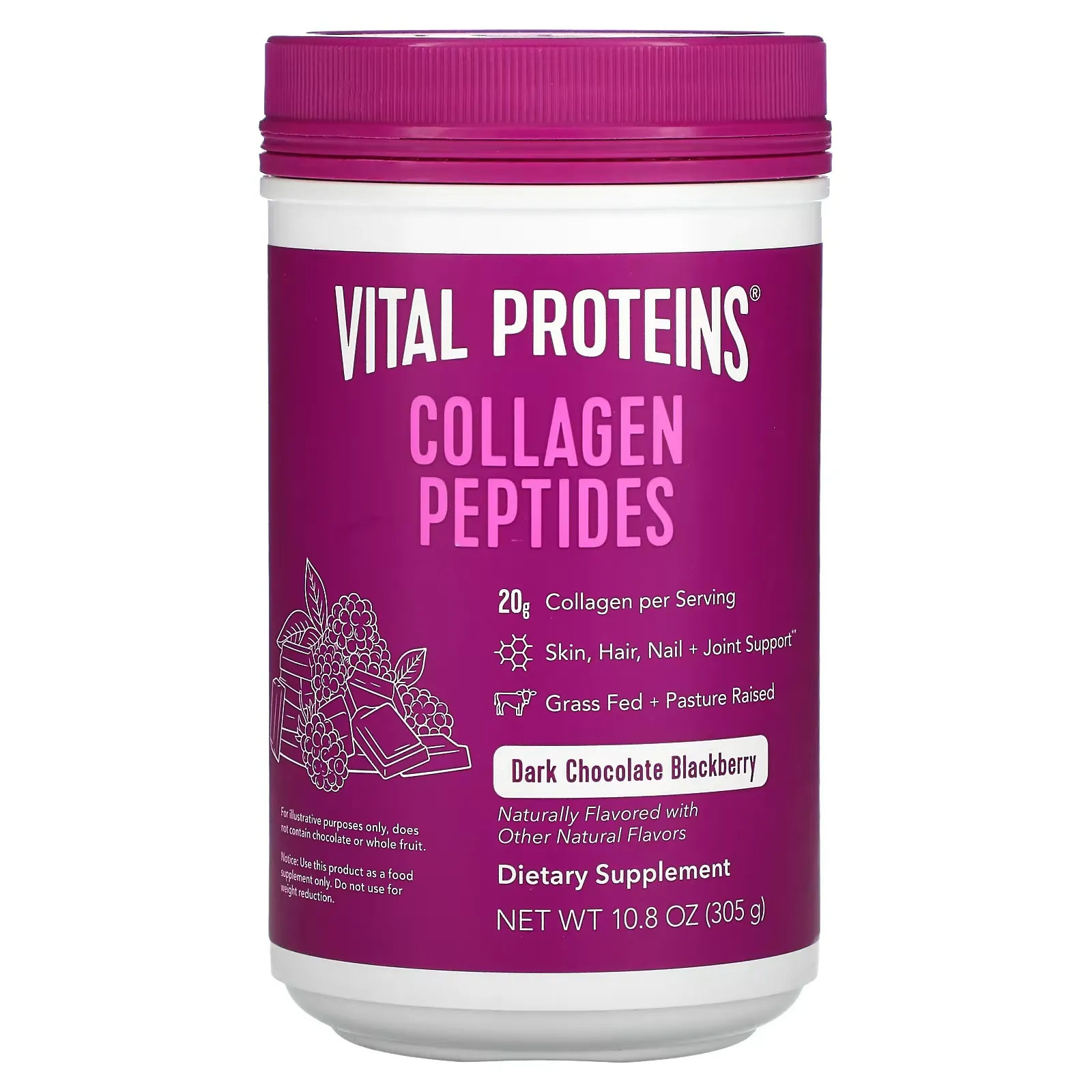 Collagen Peptides, Dark Chocolate Blackberry, 10.8 oz (305 g)