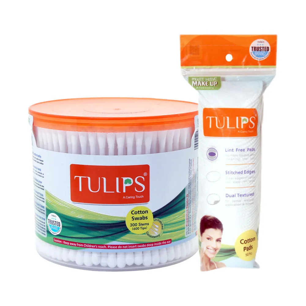 Tulips Cotton Pads & Cotton Buds Combo