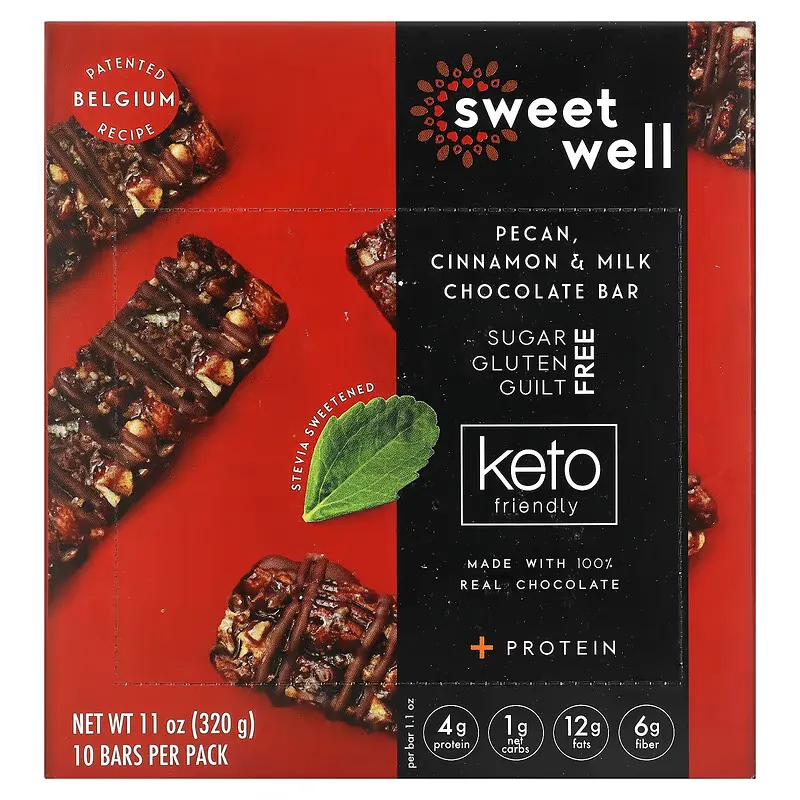 Keto Bar, Pecan, Cinnamon & Milk Chocolate Bar, 10 Bars, 1.1 oz (32 g) Each