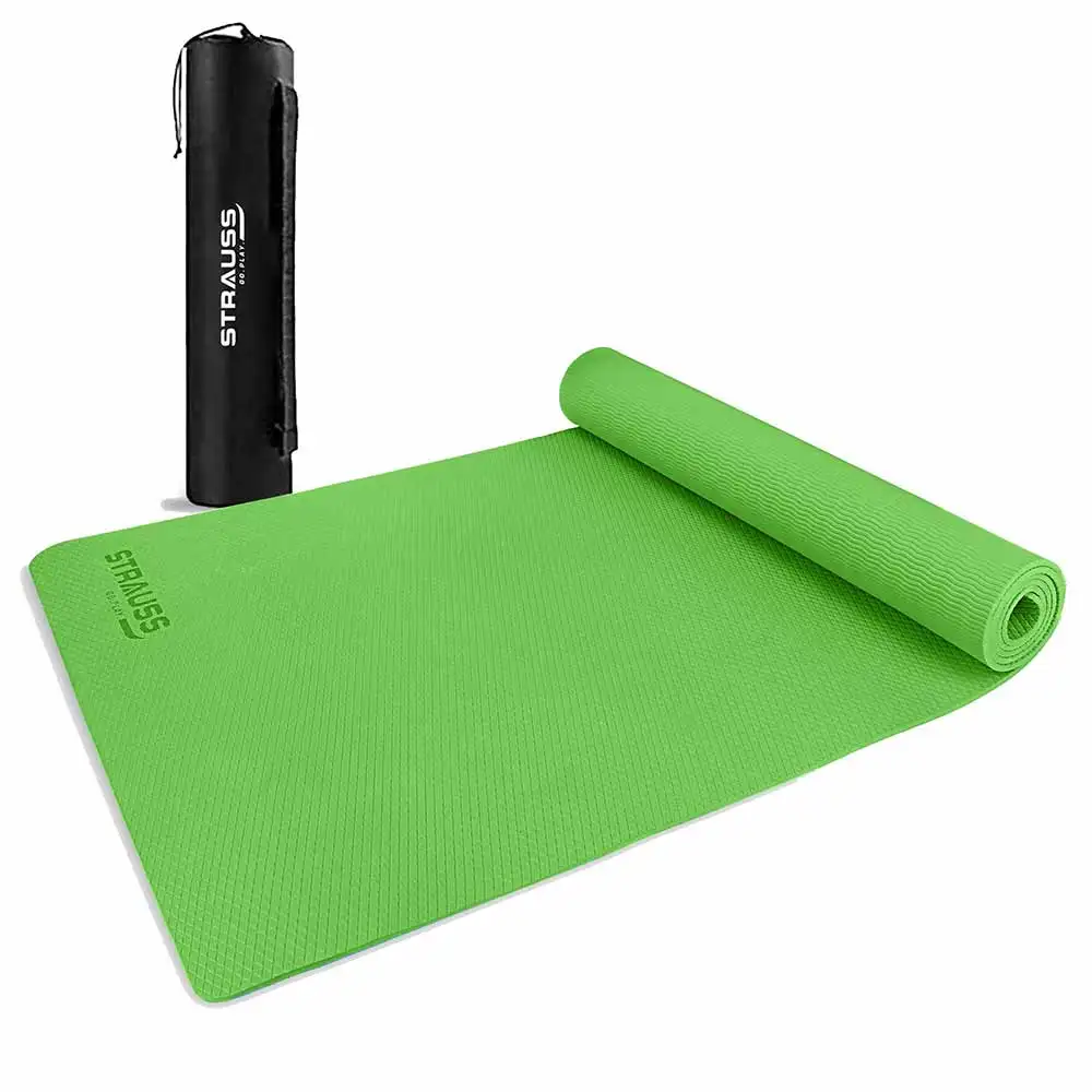 Strauss Anti Skid EVA Yoga Mat with Carry Bag,  Green  8mm