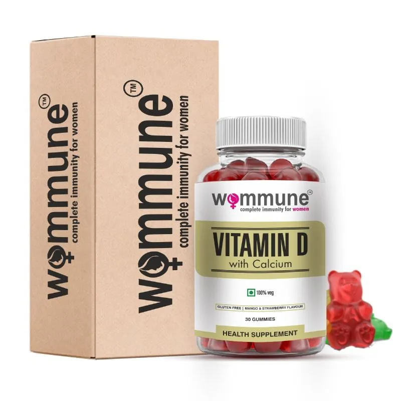 Wommune Calcium And Vitamin D3 Gummies - Build Strong Bones & Muscles - Mango & Strawberry Flavour