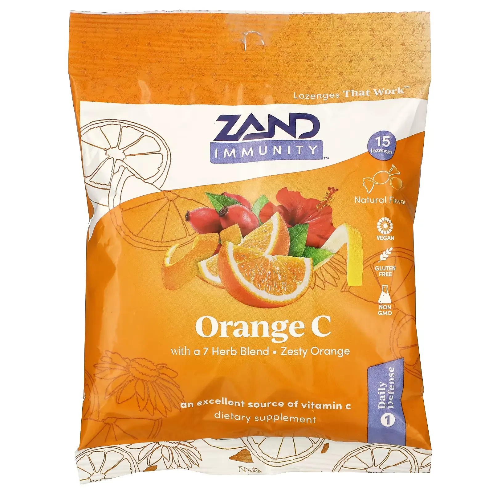 Immunity, Orange C, Zesty Orange, 15 Lozenges