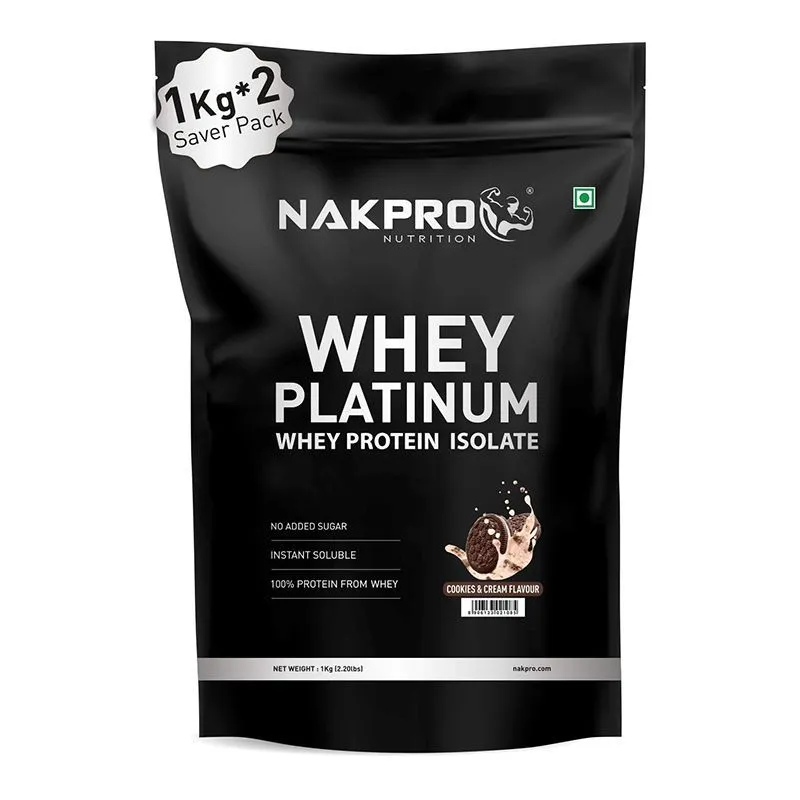 NAKPRO Platinum Whey Protein Isolate Supplement Powder - Cookies & Cream Flavour