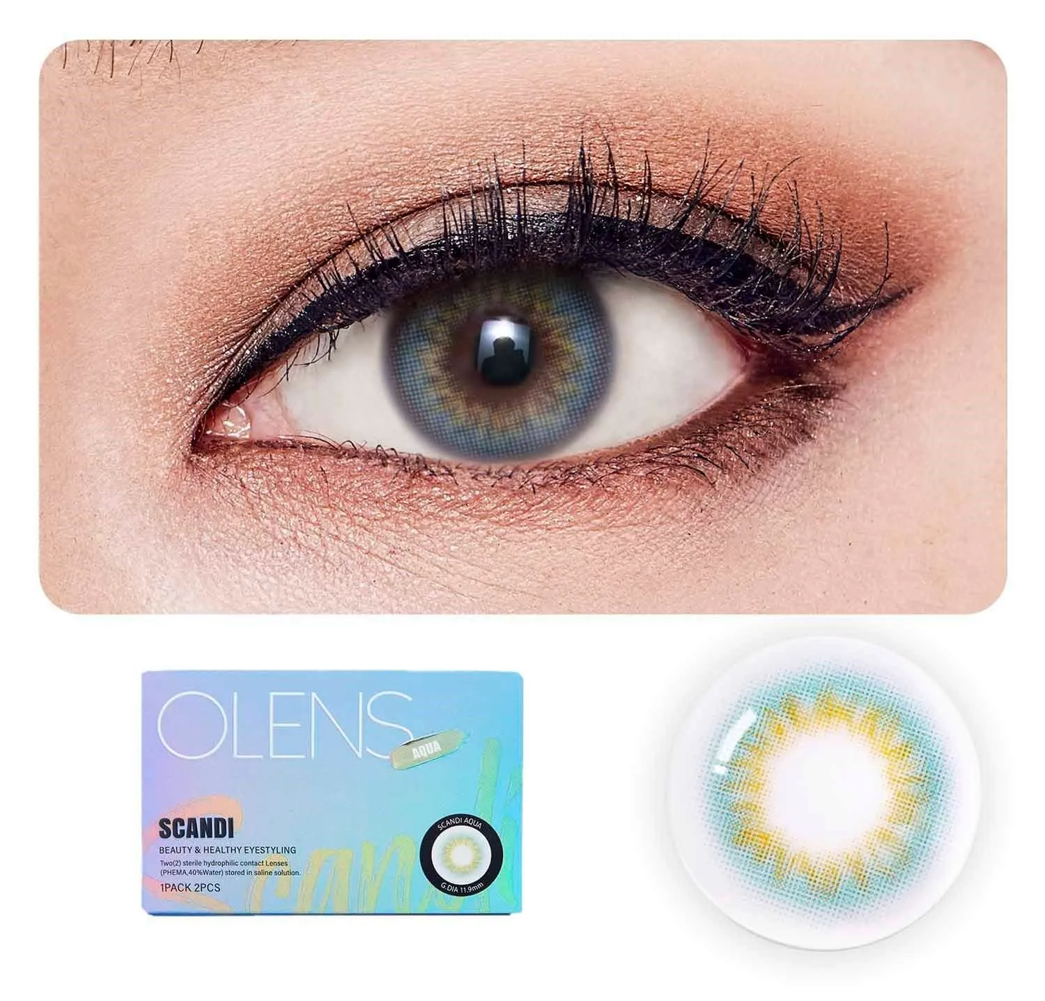 O-Lens Scandi Monthly Coloured Contact Lenses - Aqua (0.00)