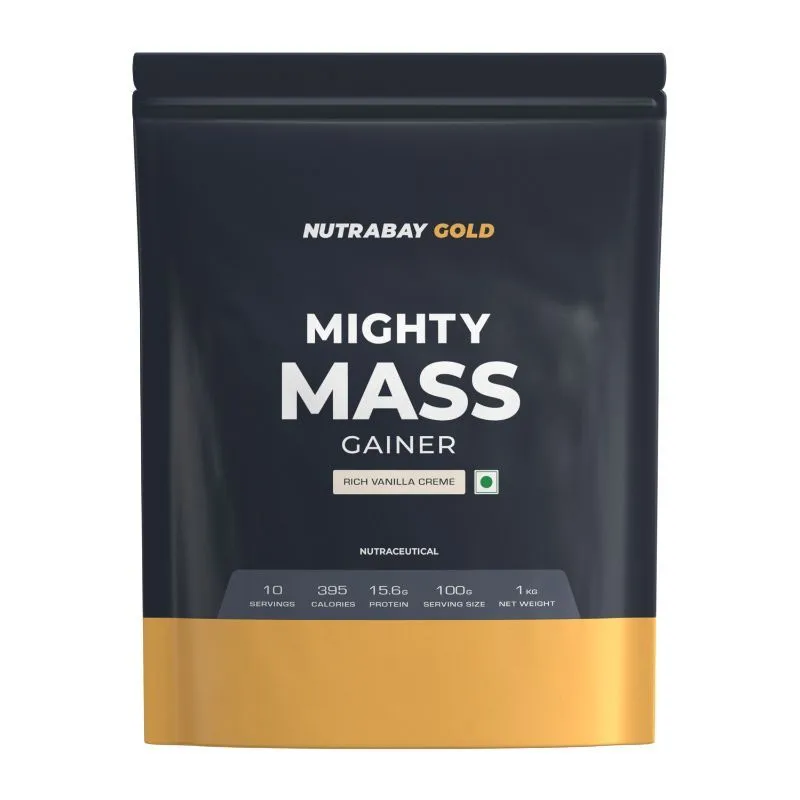 Nutrabay Gold Mighty Mass Weight Gainer Supplement Powder - Rich Vanilla Creme